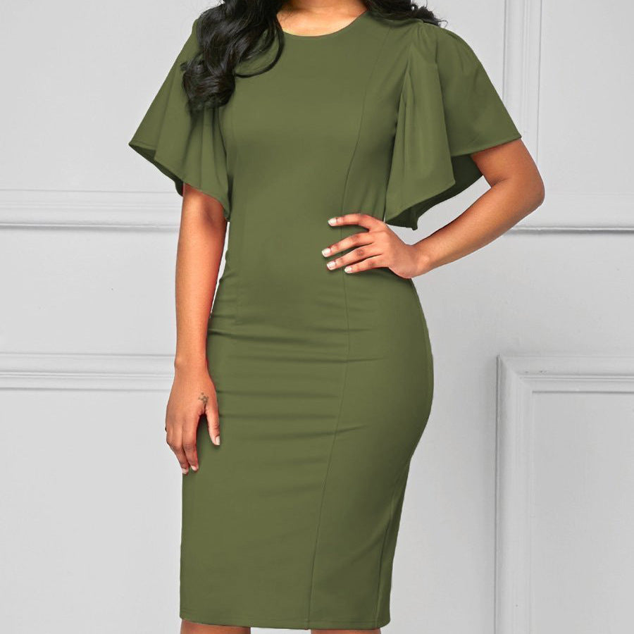 2024 vestido feminino com elegante quadril apertado vestido de manga folha de lótus