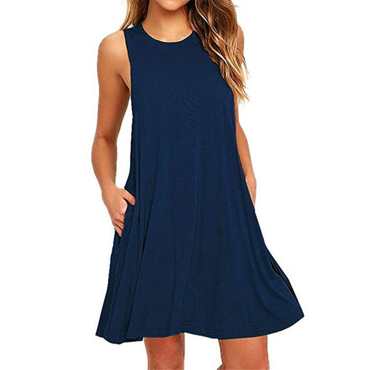 Color Sleeveless Slim A- Line Dress For Women