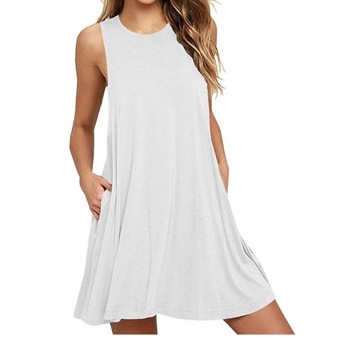 Color Sleeveless Slim A- Line Dress For Women