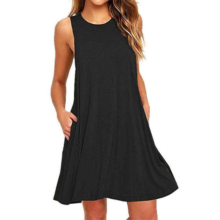 Color Sleeveless Slim A- Line Dress For Women