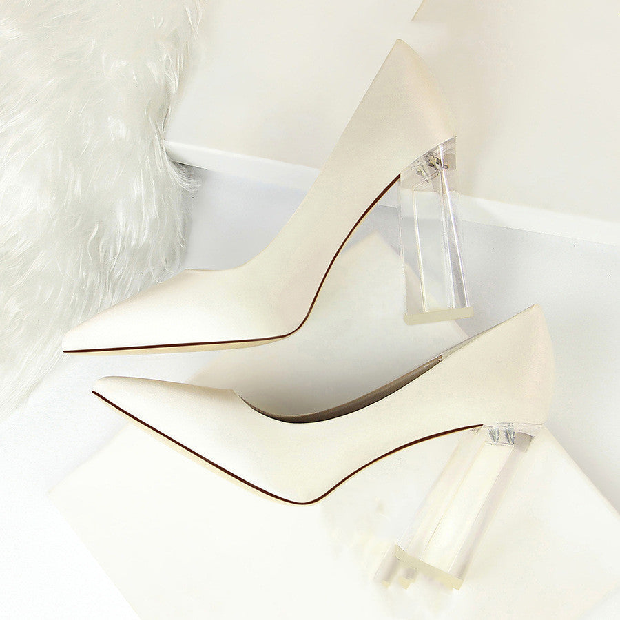 Womens Pumps Shoes Stiletto Satin Transparent Block High Heels