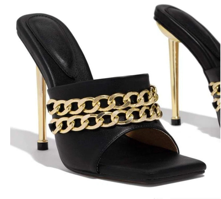 Womens Sandals Shoes Mules Thin High Heels Square Toe Slippers