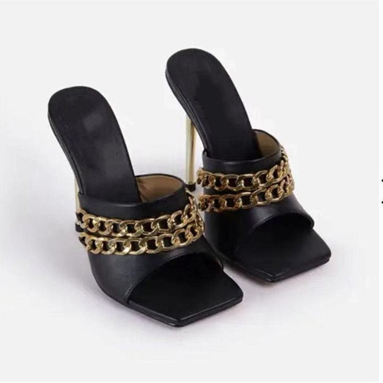 Womens Sandals Shoes Mules Thin High Heels Square Toe Slippers