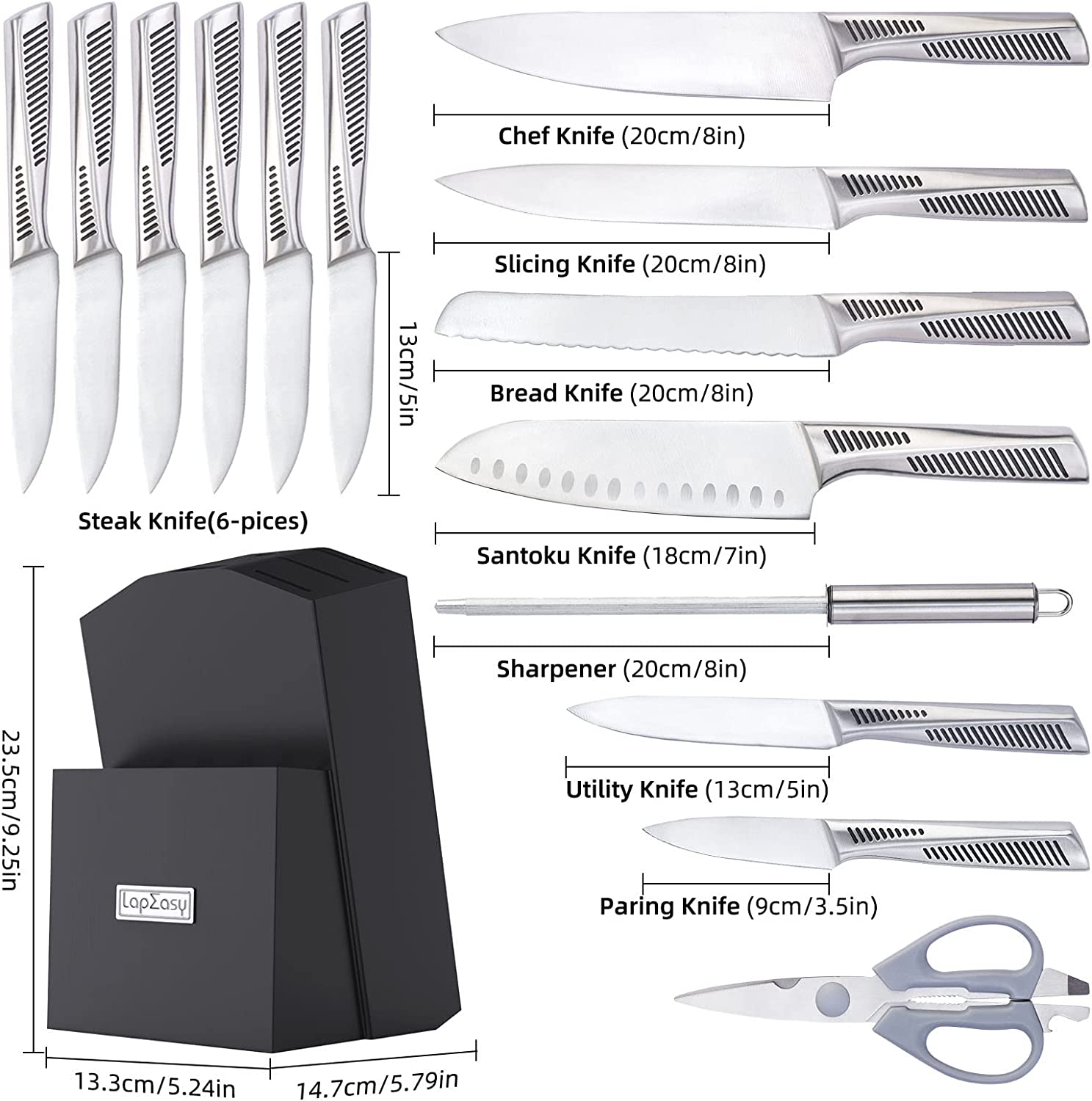 Kitchen Knife Set. LapEasy 15 Piece Knife Sets