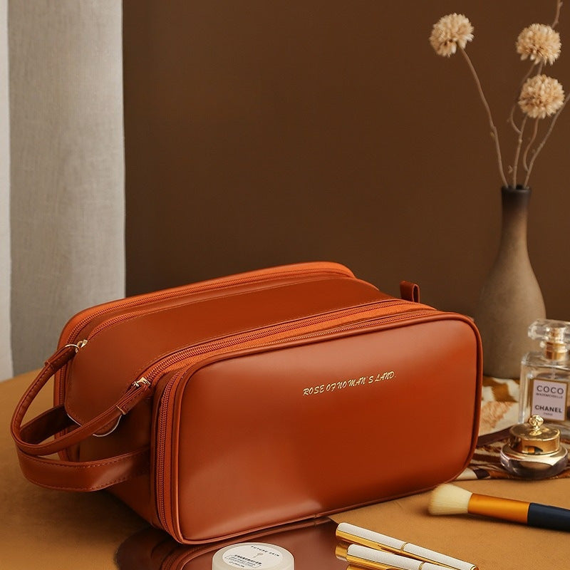 Three-layer Double Zipper U-shaped Design Cosmetic Bag Fashion High Capacity Make Up Bags Portable