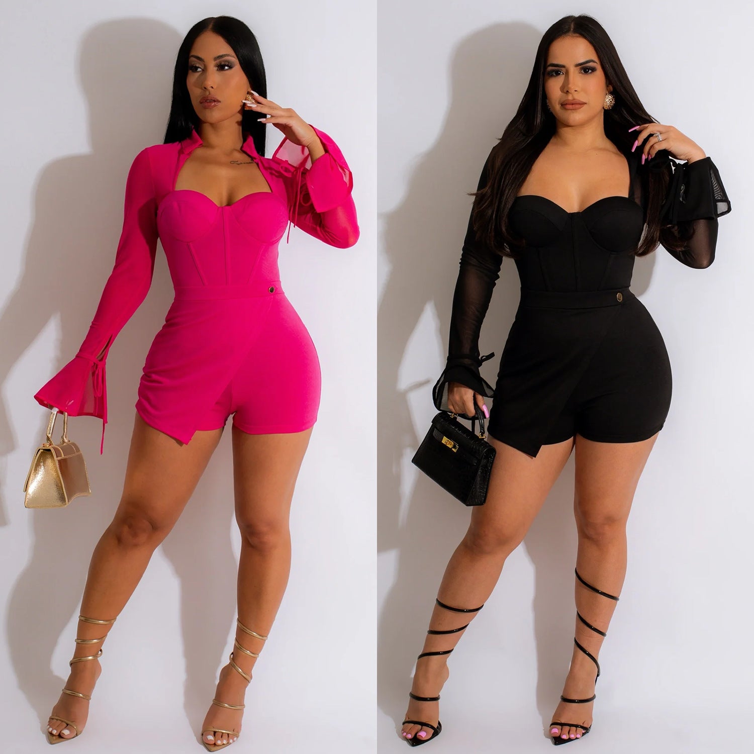 Bell Sleeve Jumpsuit Shorts