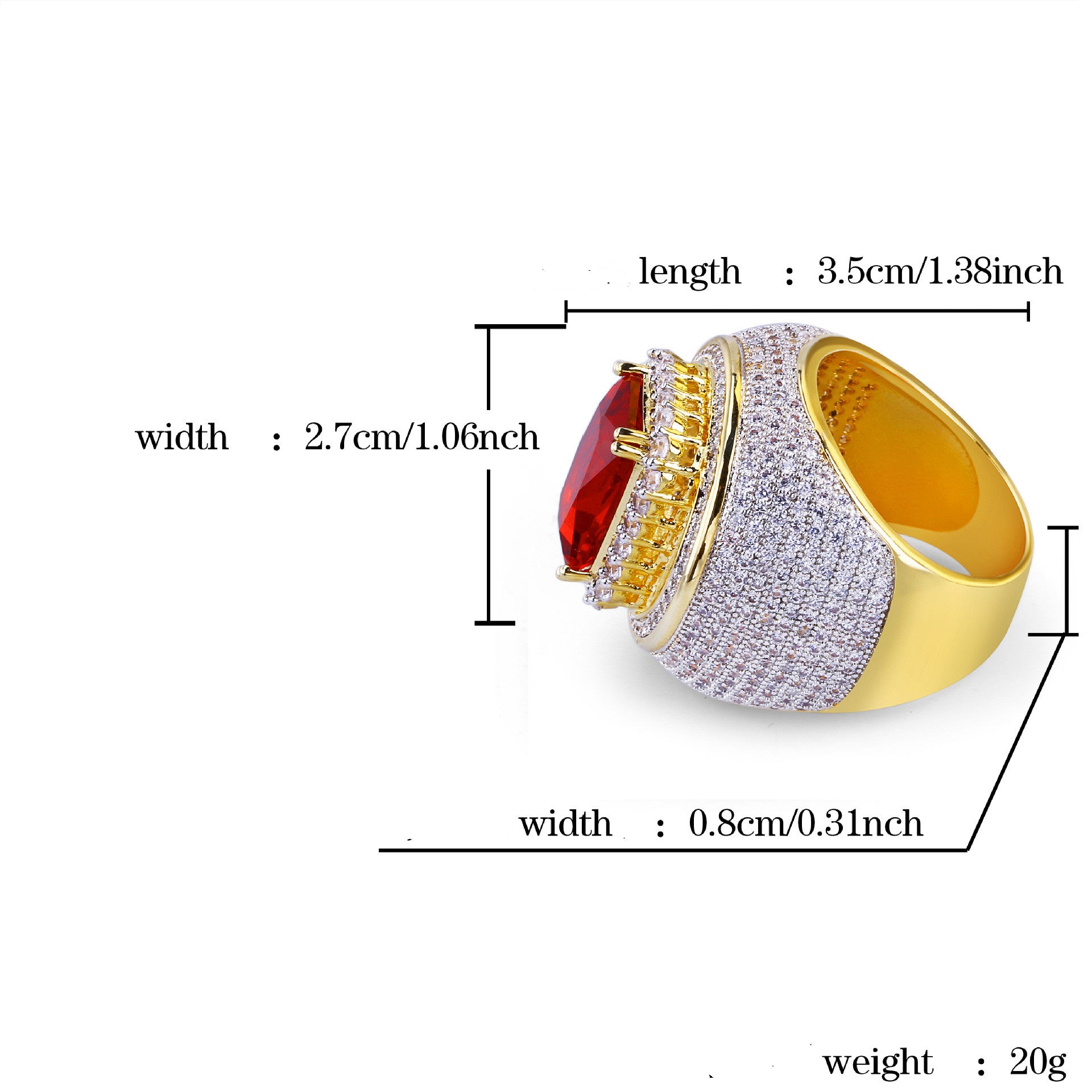 Anel masculino de zircão banhado a ouro