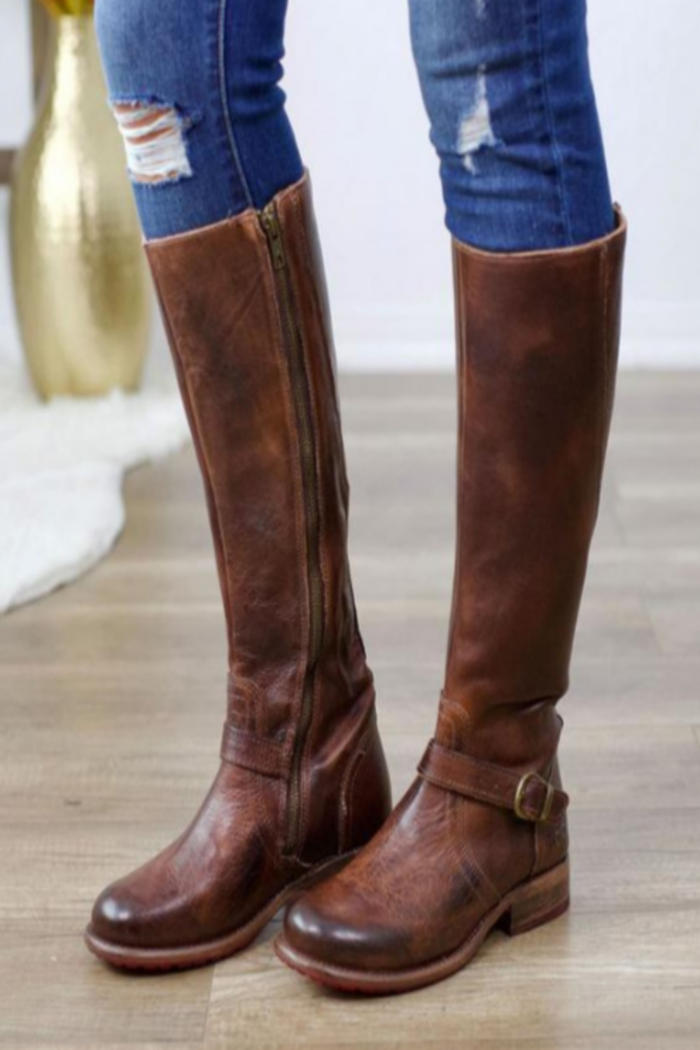 Botas de fivela de cavaleiro de cano médio