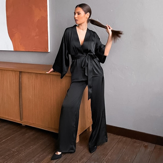 Conjunto de 2 peças de pijama de cetim