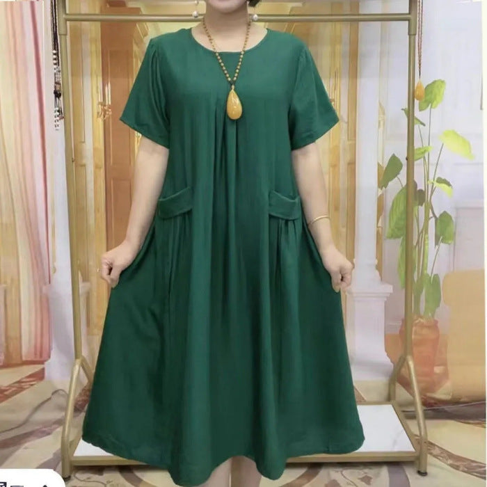 Casual All-match Age-reducing Double-sided Clear Color Large Plate Pocket Dress