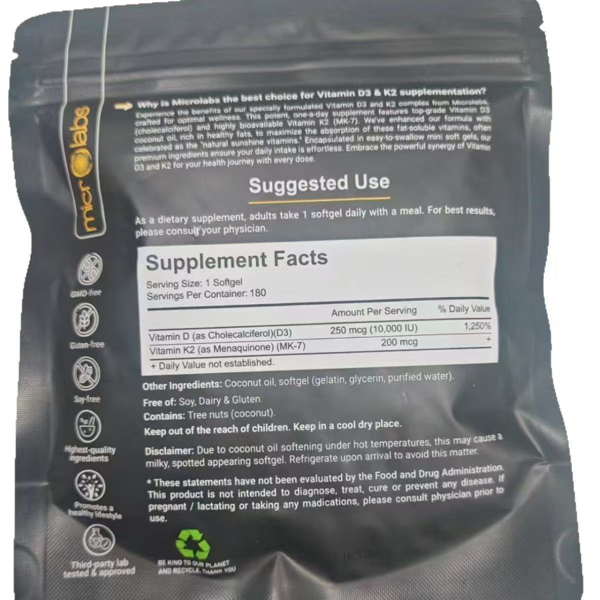 In Stock TK Hot Explosions Vitamin D3 K2 Soft Capsule Dietary Supplement VitaminD3 K 2 180