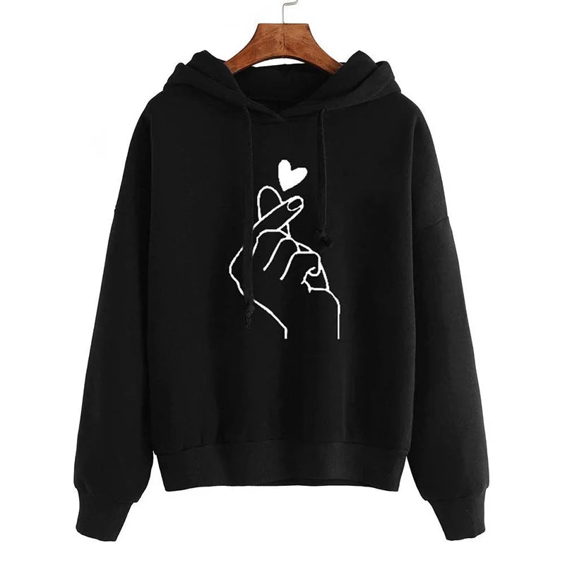 Autumn Fleece Hoodie Solid Color Finger Heart Hooded Korean Fashion