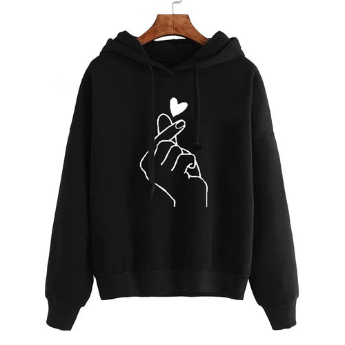 Autumn Fleece Hoodie Solid Color Finger Heart Hooded Korean Fashion