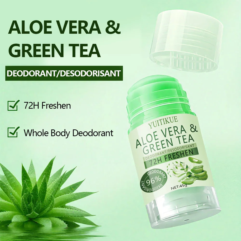 YUITIKUE Aloe Vera and Green Tea Deodorant - 72 Hours Freshness, Odor