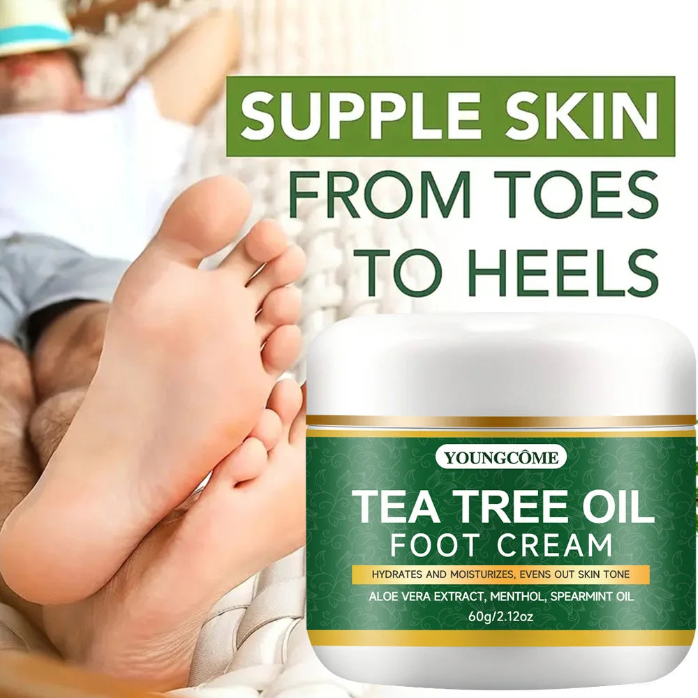Foot moisturizer with aloe vera and tea tree oil to deeply nourish the