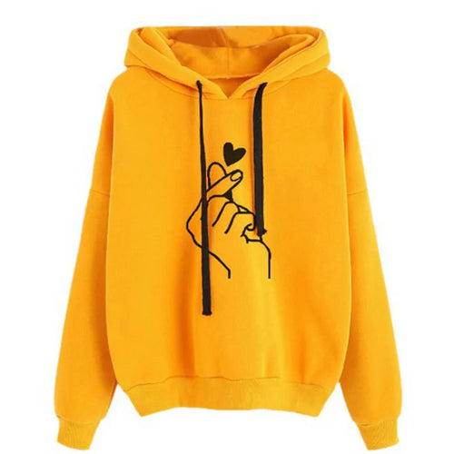 Autumn Fleece Hoodie Solid Color Finger Heart Hooded Korean Fashion
