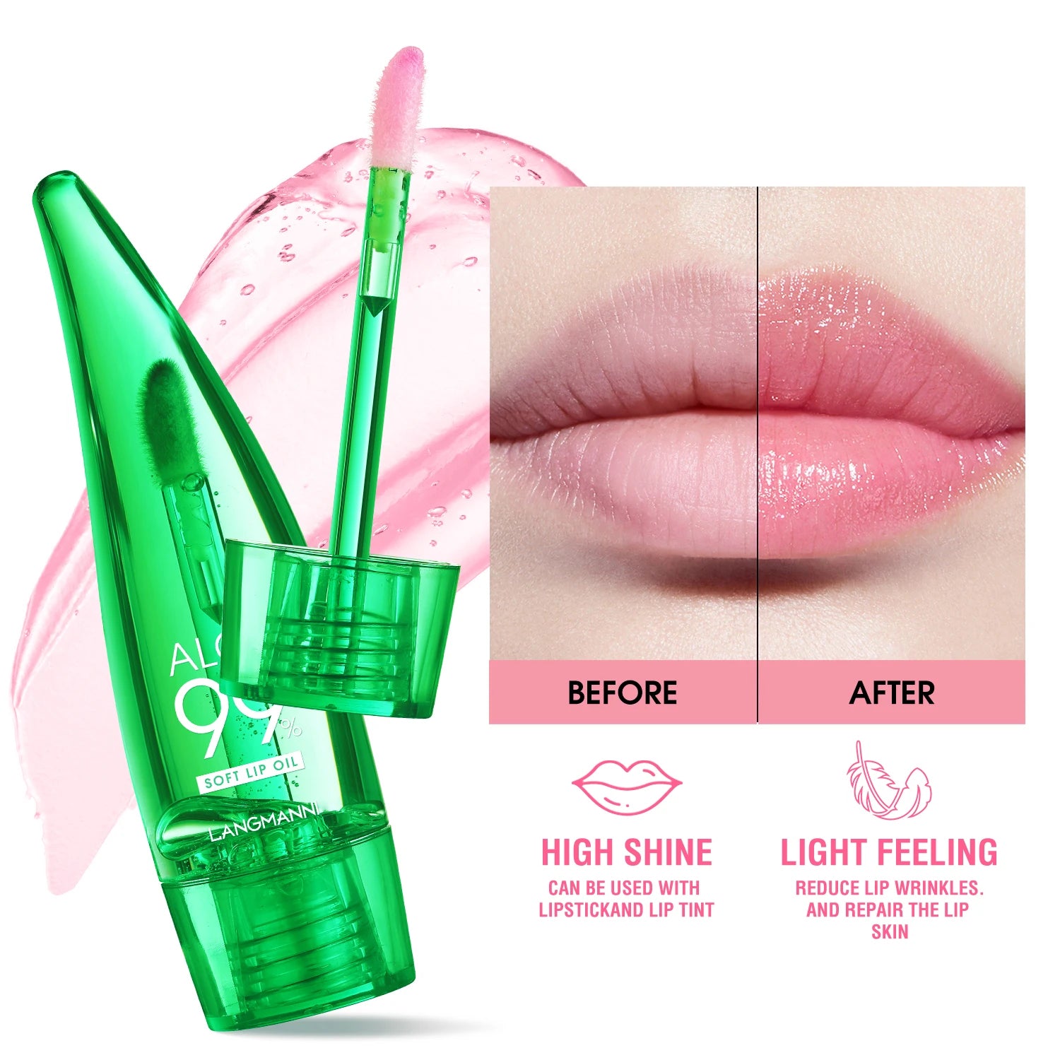 langmannni Aloe Vera Moisturising Lip Gloss Warm Feeling Colour