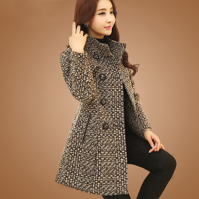 Women's Wool Melange Plaid Winter Coat