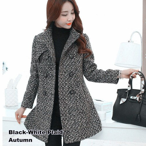 Women's Wool Melange Plaid Winter Coat