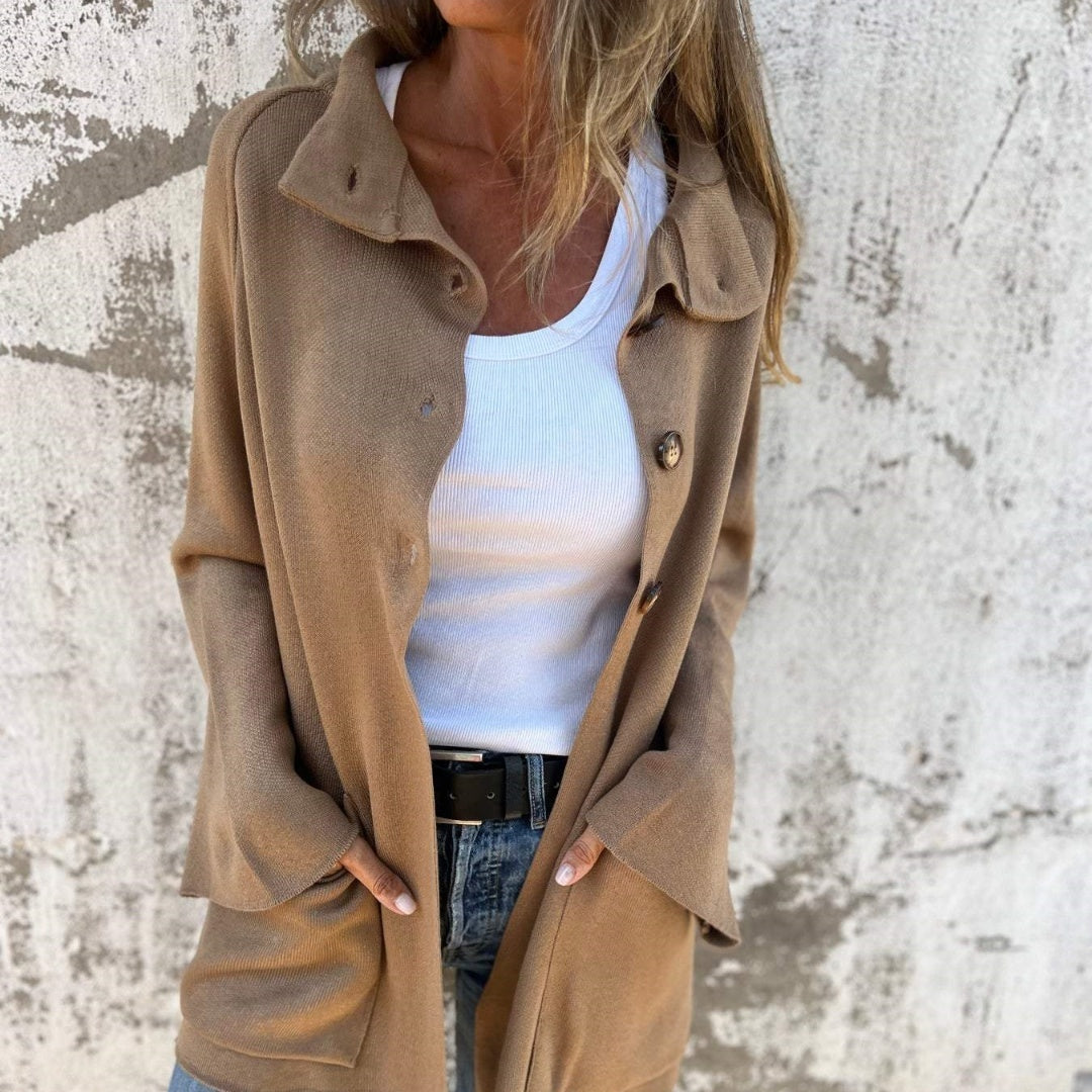 Ins Single Breasted Lapel Knitted Coat Fashion Pocket Long Sleeve Cardigan Jacket Women's Clothing