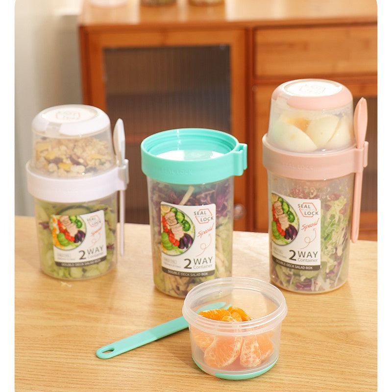 Portable Breakfast Oatmeal Cereal Nut Yogurt Salad Cup Container Set With Fork Sauce Cup Lid Bento Food Bowl Kitchen Lunch Box