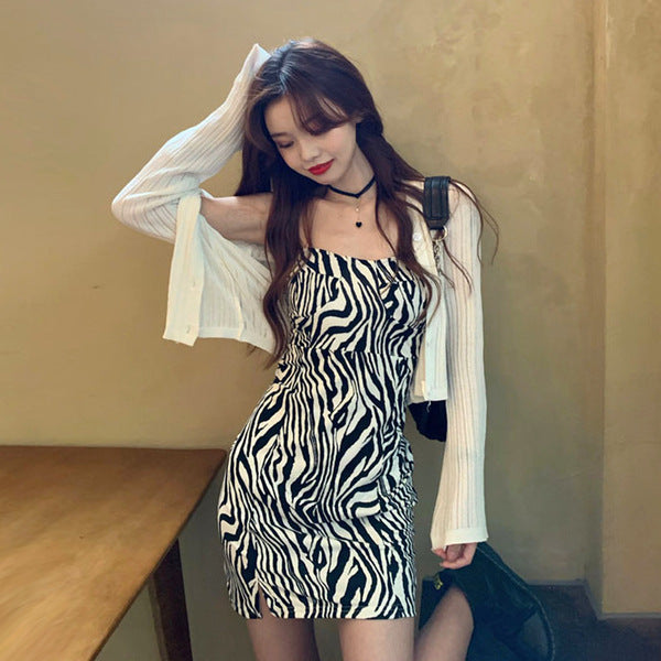 New Slim Dress Women's Autumn Super Fire Zebra Pattern Sexy