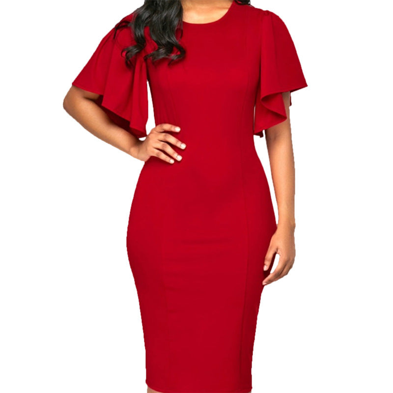 2024 vestido feminino com elegante quadril apertado vestido de manga folha de lótus