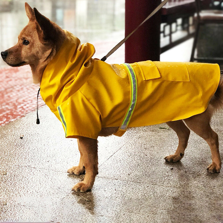 Jaqueta de chuva para cachorro com faixa reflexiva de segurança