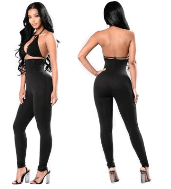 New fashion women's sexy black high waist corset design tight leggings