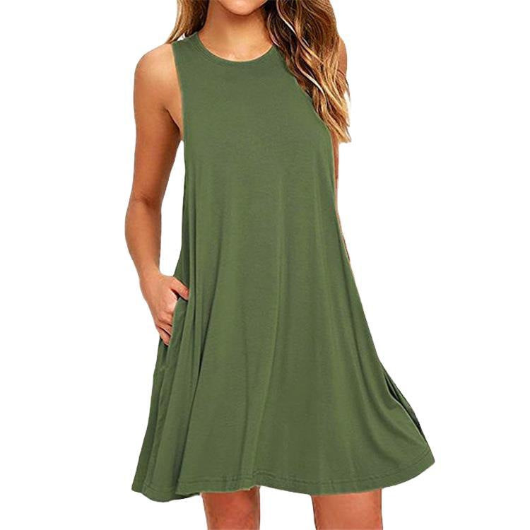 Color Sleeveless Slim A- Line Dress For Women