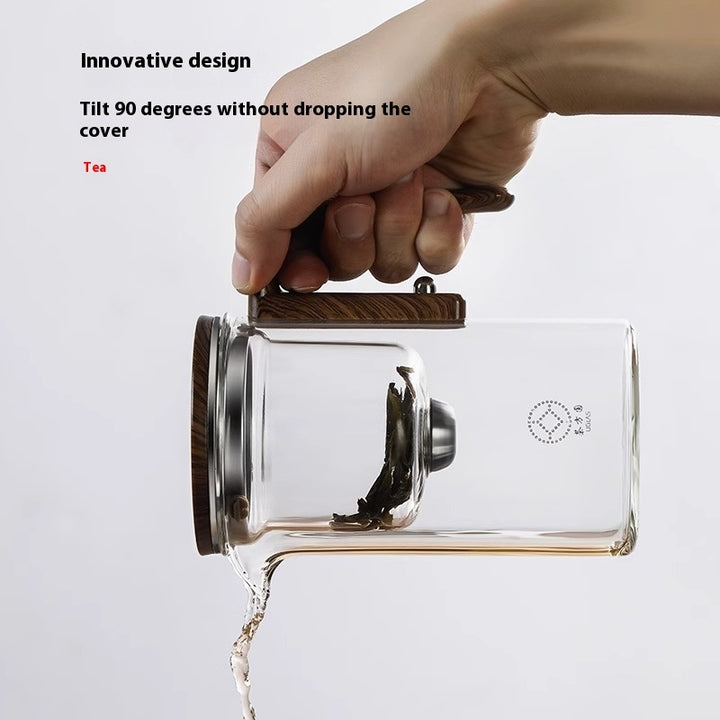 One Click Magnetic Teapot Separation Filtration Glass Tea Pot Wood Handle Tea Water Separation Inner Container Teapot.