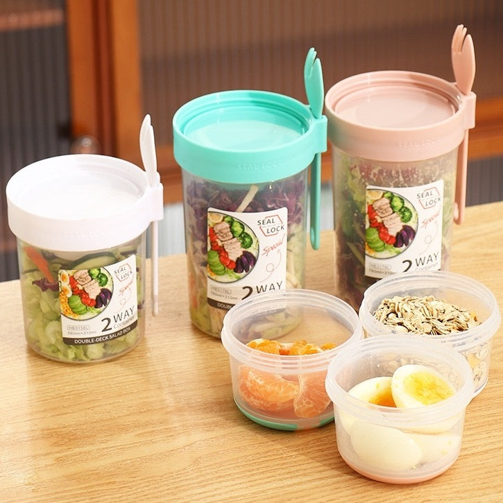 Portable Breakfast Oatmeal Cereal Nut Yogurt Salad Cup Container Set With Fork Sauce Cup Lid Bento Food Bowl Kitchen Lunch Box
