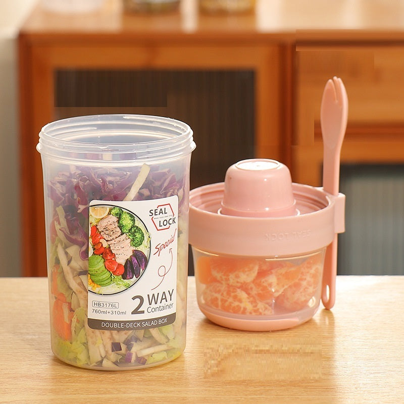Portable Breakfast Oatmeal Cereal Nut Yogurt Salad Cup Container Set With Fork Sauce Cup Lid Bento Food Bowl Kitchen Lunch Box
