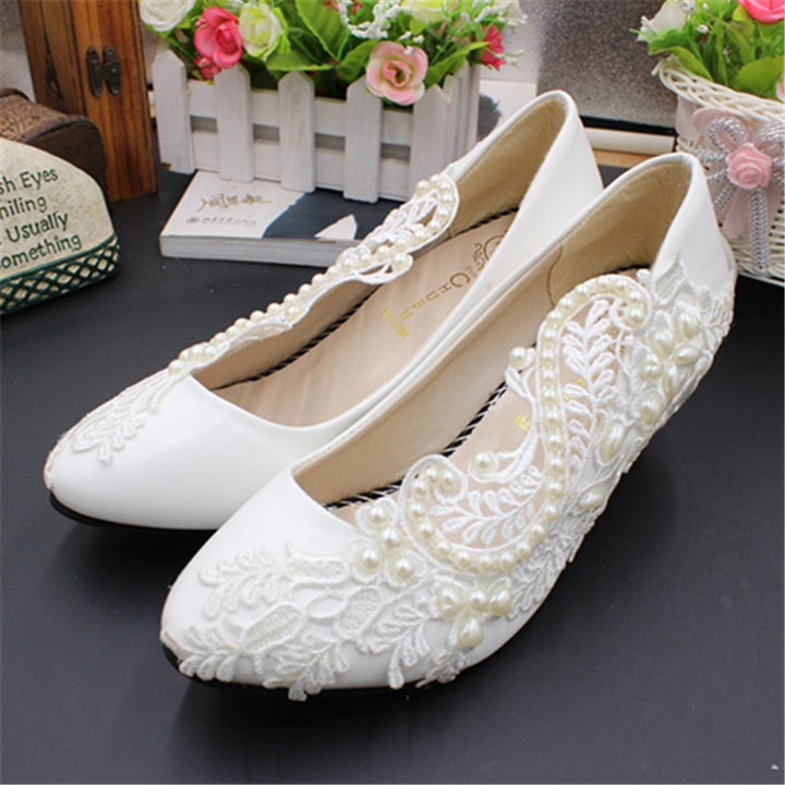 Pearl Large White Wedding Shoes