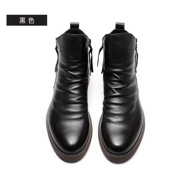 Botas de couro retrô antiderrapantes masculinas