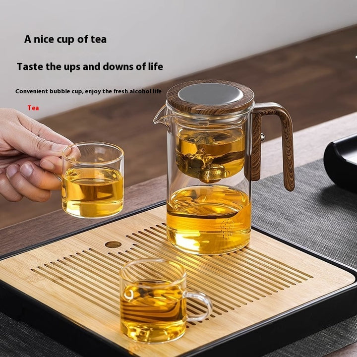 One Click Magnetic Teapot Separation Filtration Glass Tea Pot Wood Handle Tea Water Separation Inner Container Teapot.