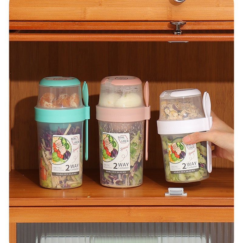 Portable Breakfast Oatmeal Cereal Nut Yogurt Salad Cup Container Set With Fork Sauce Cup Lid Bento Food Bowl Kitchen Lunch Box