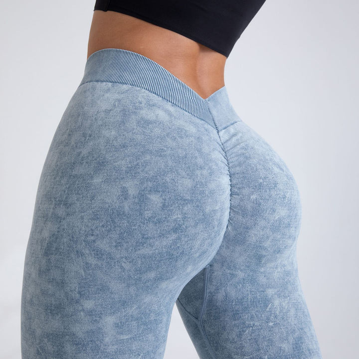 V-Back Scrunch Butt Workout Leggings, Women Seamless Gym Yoga Leggings