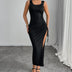 Ladies' Solid Color Side Slit Slim Fit Fashionable Dress