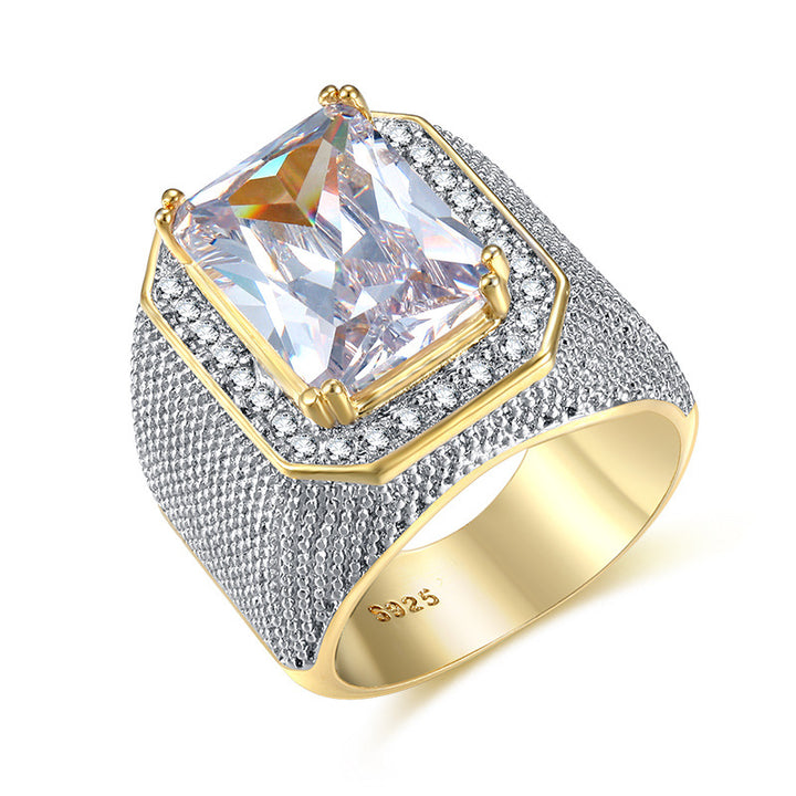 Hip Hop Gold Domineering Square Zircon Male Ring