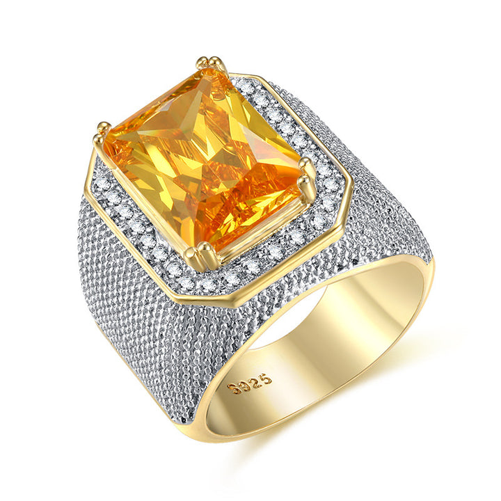 Hip Hop Gold Domineering Square Zircon Male Ring