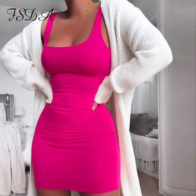 Mini vestido bodycon sem mangas com decote quadrado