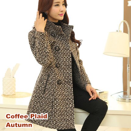Women's Wool Melange Plaid Winter Coat