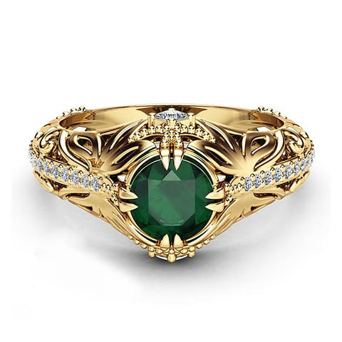 Anel banhado a esmeralda em ouro amarelo 14k