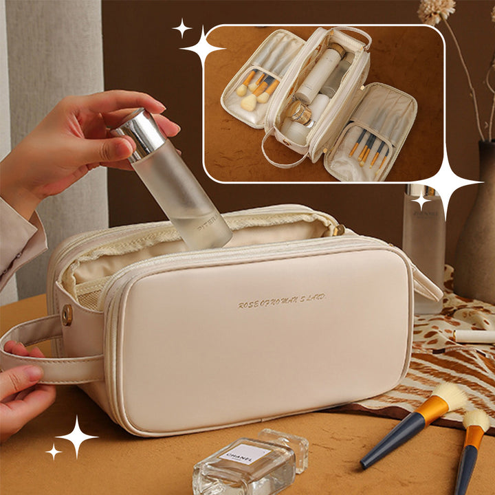 Three-layer Double Zipper U-shaped Design Cosmetic Bag Fashion High Capacity Make Up Bags Portable