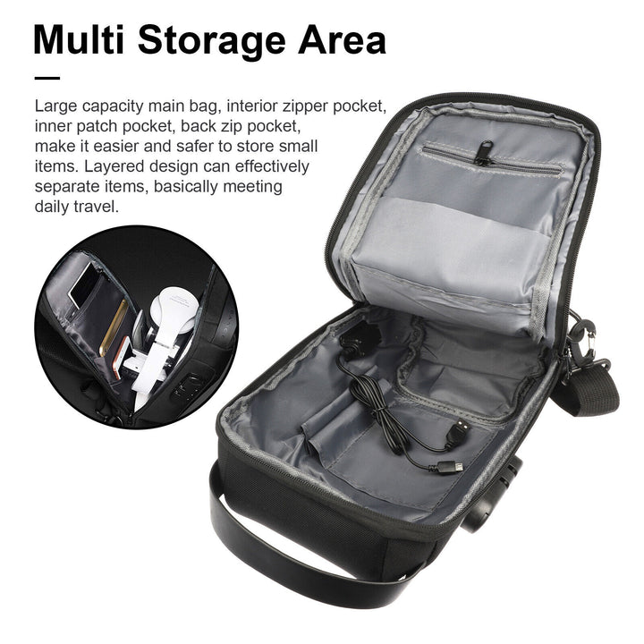 Pack For Male Sling Shoulder Crossbody Waterproof Anti-theft Chest Bag Backpack Pack USB