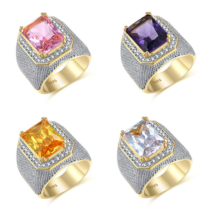 Hip Hop Gold Domineering Square Zircon Male Ring