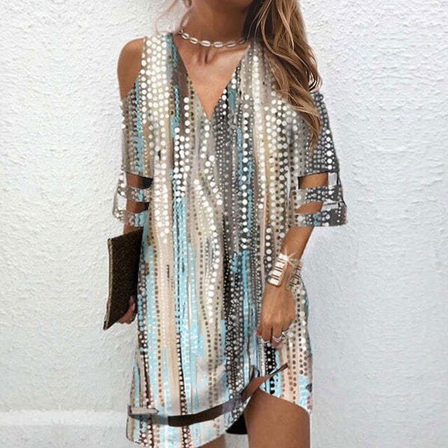 Vestidos tie-dye de verão com decote em V