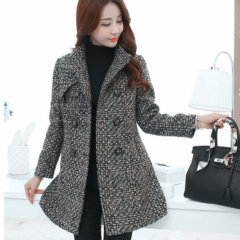 Women's Wool Melange Plaid Winter Coat