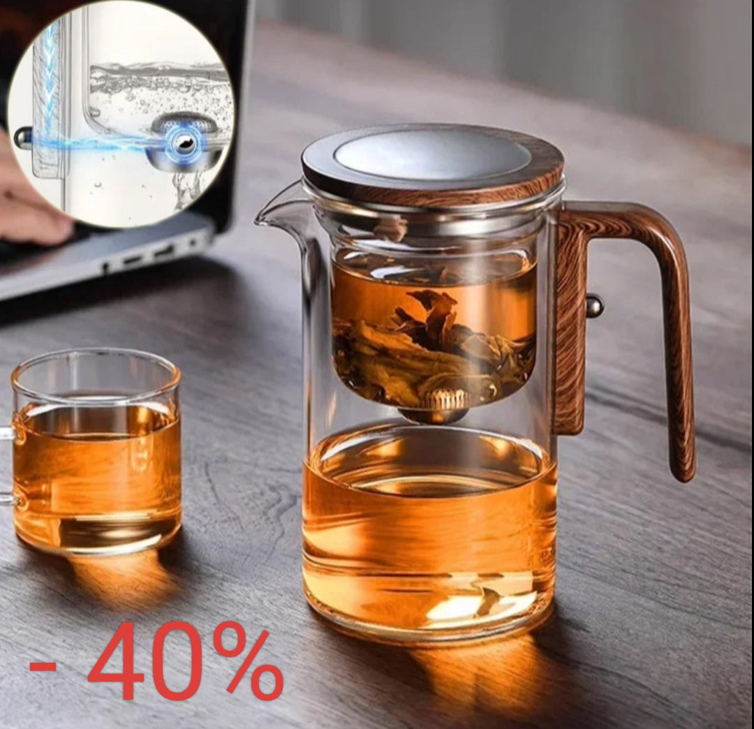 One Click Magnetic Teapot Separation Filtration Glass Tea Pot Wood Handle Tea Water Separation Inner Container Teapot.